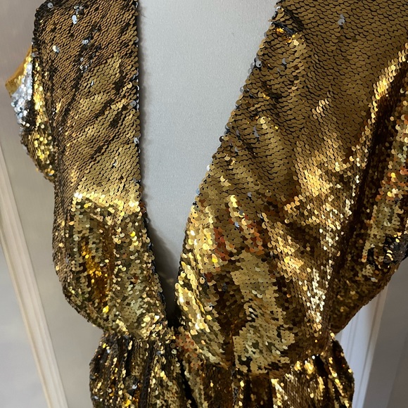 AMEN Cocktail Dress Gold & Silver Sequin 42 6 - Picture 2 of 10